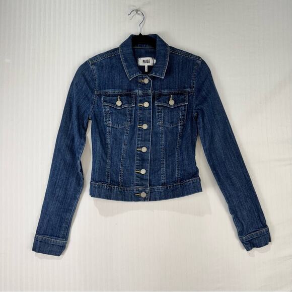 Paige Chantal Classic Fit Denim Jacket Medium Wash Blue Jean Women's Size XS - Picture 2 of 5